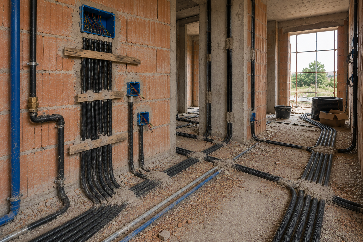 Impianto elettrico in fase di realizzazione in cantiere