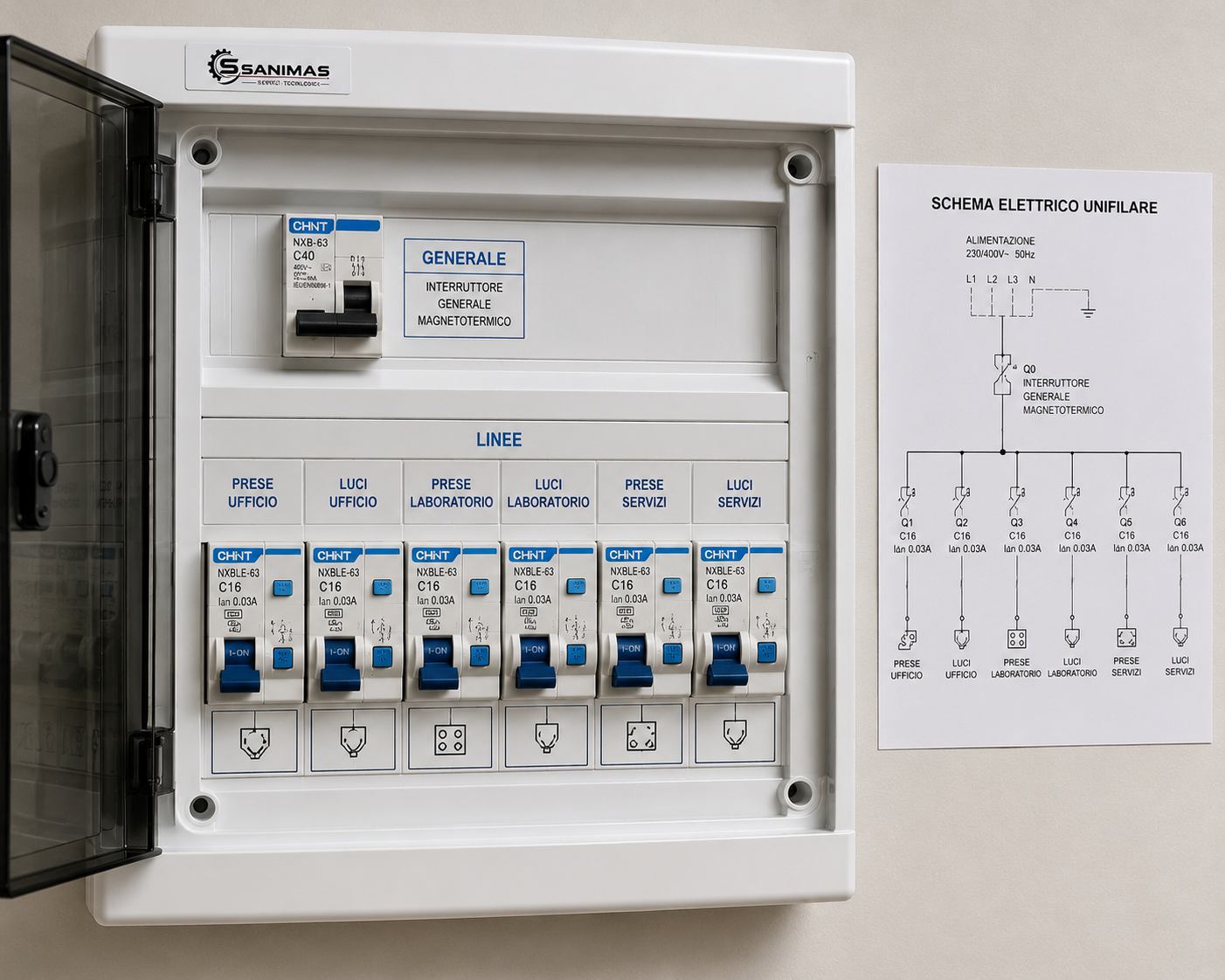 Quadro elettrico con schema unifilare